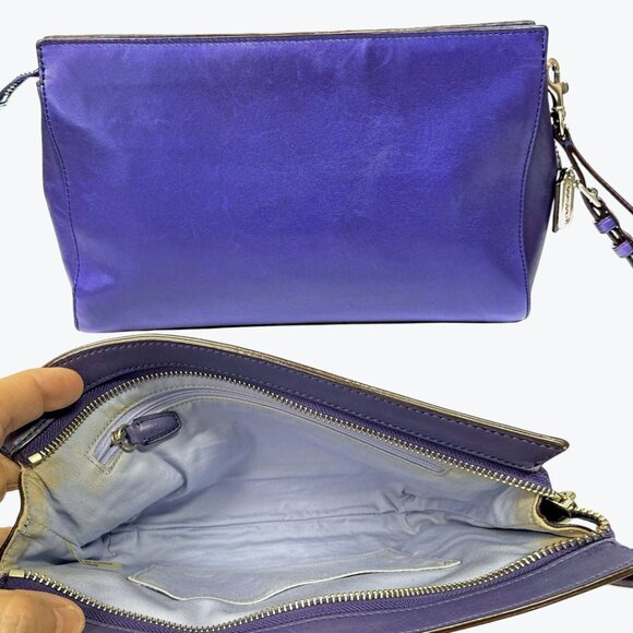Coach Vintage Smooth Purple Leather Large Wristlet Clutch Turn Lock Front Pocket - Picture 4 of 13
